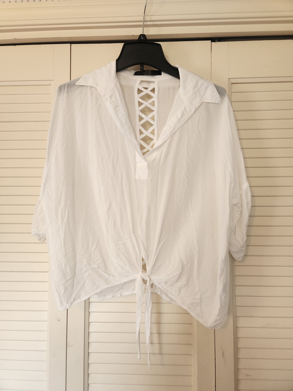 Women's White Lattice-Back Tie-Front Top